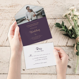 Elegant Dark Purple Moody Boho Wedding All In One Invitation