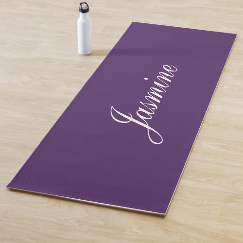 Elegant Dark Purple Personalized Name Yoga Mat