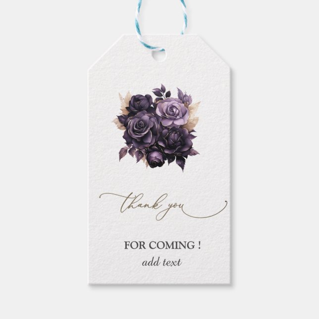 Elegant Dark Purple Roses Gift Tags (Front)