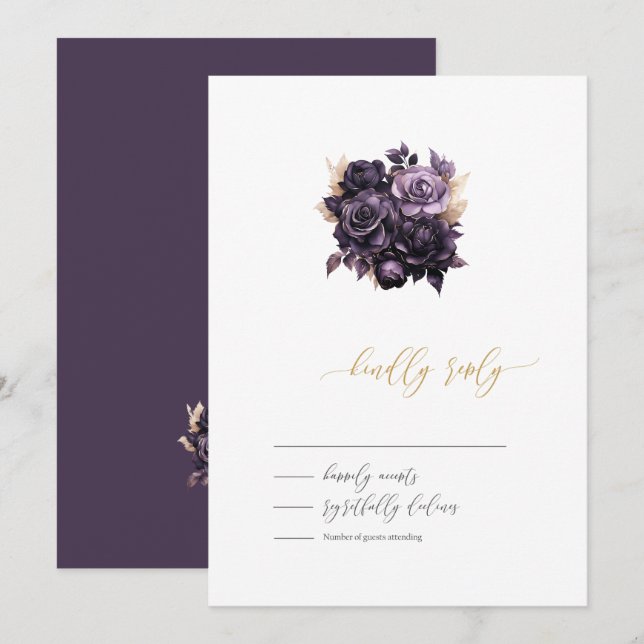 Elegant Dark Purple Roses RSVP  Invitation (Front/Back)