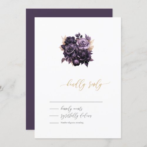 Elegant Dark Purple Roses RSVP  Invitation