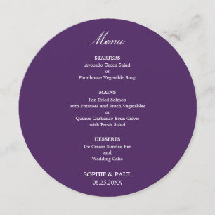 Elegant Dark Purple Round Wedding Menu