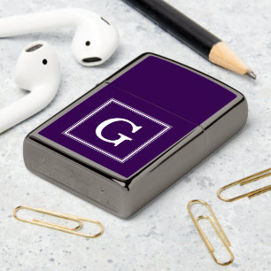 Elegant Dark Purple Square Monogram Zippo Lighter
