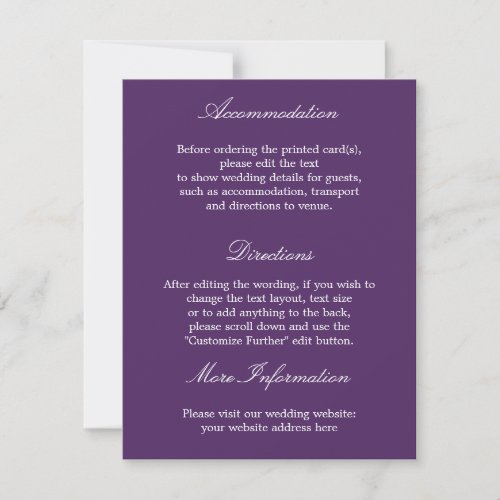 Elegant Dark Purple Wedding Details Card