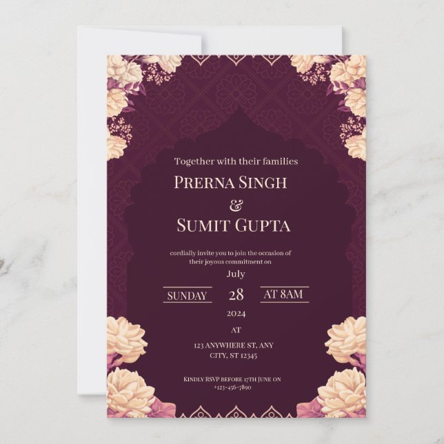 Elegant Dark Purple Wedding Invitation (Front)