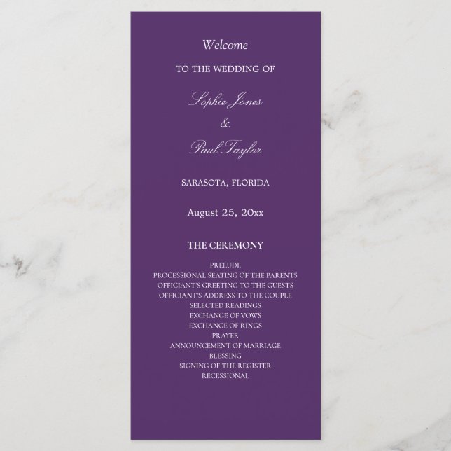 Elegant Dark Purple Wedding Program (Front)
