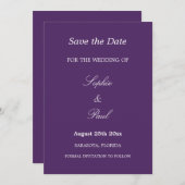 Elegant Dark Purple Wedding Save the Date (Front/Back)