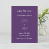 Elegant Dark Purple Wedding Save the Date (Standing Front)