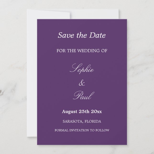 Elegant Dark Purple Wedding Save the Date (Front)