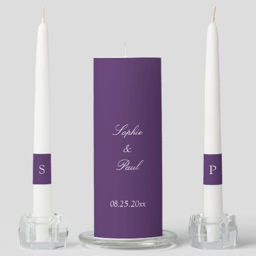 Elegant Dark Purple Wedding Unity Candle Set