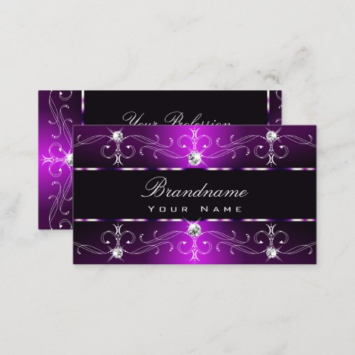 Elegant Dark Purple White Ornate Borders Ornaments Business Card