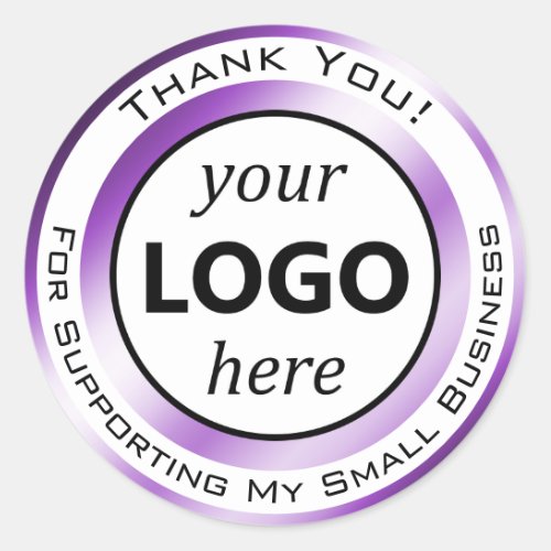 Elegant Dark Purple White Thank You Your Logo Here Classic Round Sticker