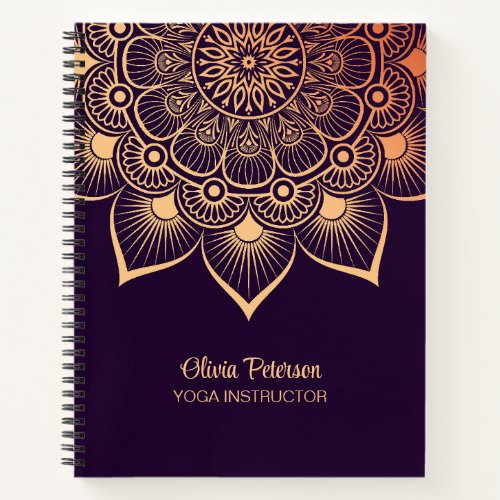 Elegant Dark Purple Yoga Instructor Mandala Notebook