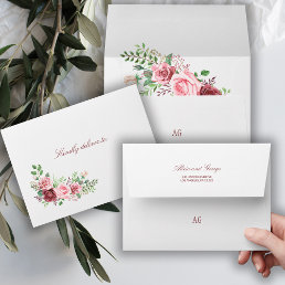 Elegant Dark Red and Blush Pink Roses Wedding Envelope
