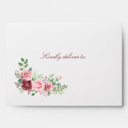 Elegant Dark Red and Blush Pink Roses Wedding Envelope | Zazzle