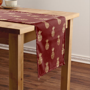 Elegant Dark Red and Gold Pineapple Pattern Short Table Runner
