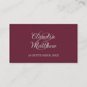 Elegant Dark Red and Silver Script Wedding  Place Card