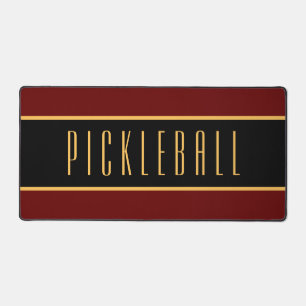 Elegant Dark Red Black Stripes PICKLEBALL Text Desk Mat