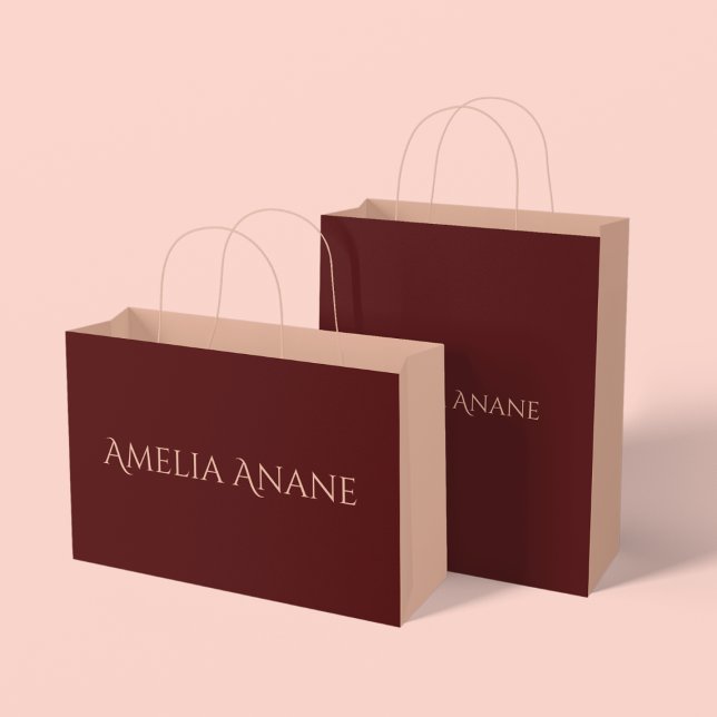Elegant Dark Red & Blush Pink personalized Name Large Gift Bag (Creator Uploaded)