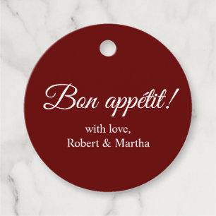 Elegant Dark Red Bon Appetit Custom Personalized Favor Tags