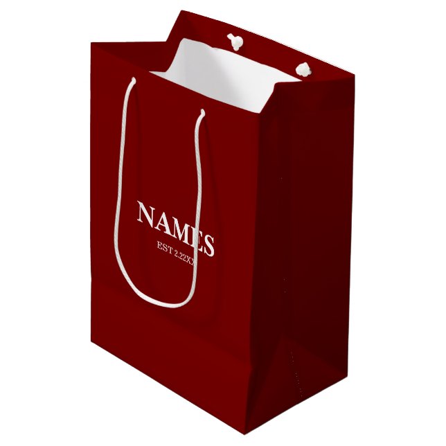 Elegant Dark Red Custom Name Gift Bag (Front Angled)