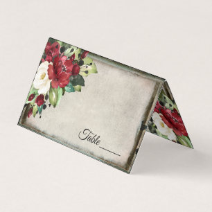 Elegant Dark Red Floral Goth Wedding Placecard