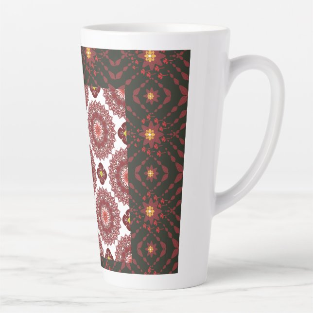 Elegant Dark Red Geometric Pattern Ceramic Mug – A (Right)