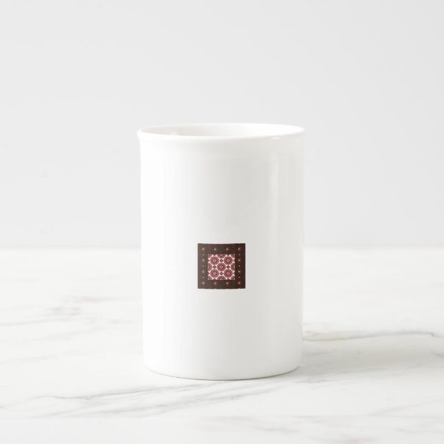 Elegant Dark Red Geometric Pattern Ceramic Mug – A (Front)