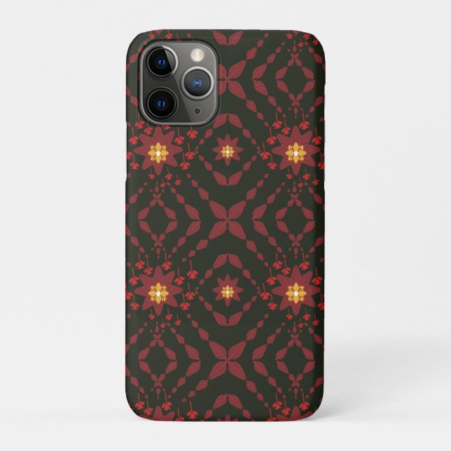 Elegant Dark Red Geometric Pattern iPhone 11 Pro C Case-Mate iPhone Case (Back)