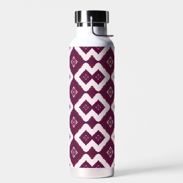 Elegant Dark Red Geometric Pattern Stainless Steel Water Bottle (Left)