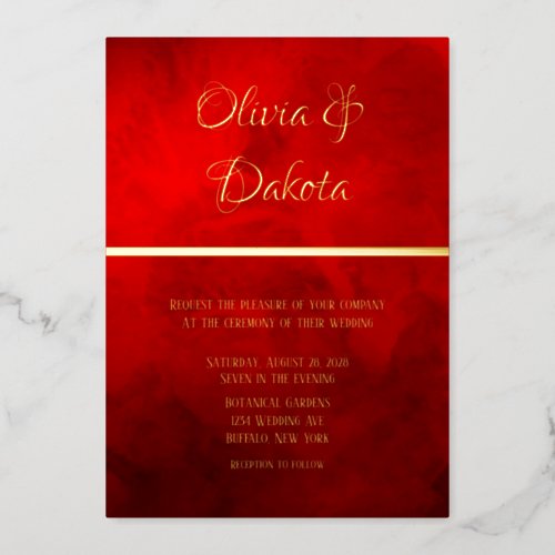 Elegant Dark Red Glowing Watercolor Wedding Foil Invitation