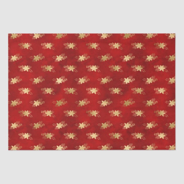 Elegant dark red gold foil poinsettias Christmas Tissue Paper (Front)