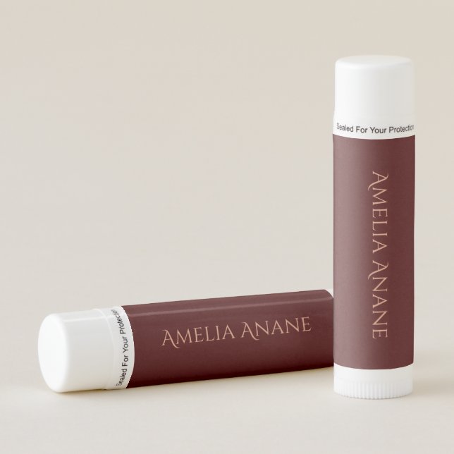 Elegant Dark Red & Gold Name Bridal Shower Favors Lip Balm (Front)