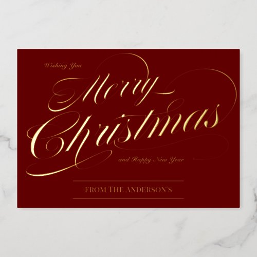 Elegant Dark Red Gold Vintage Merry Christmas Foil Holiday Card