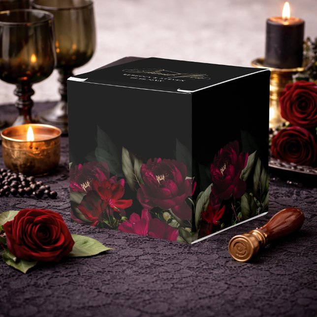 Elegant dark red gothic floral moody wedding favor boxes (Creator Uploaded)