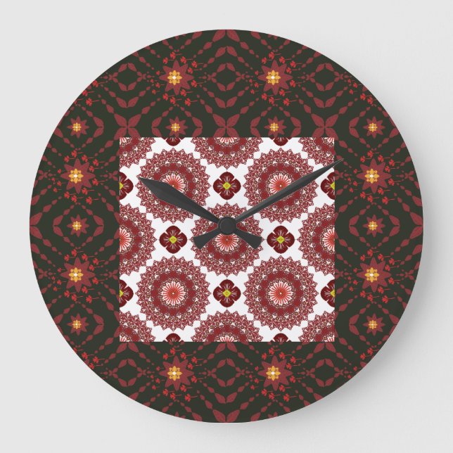 Elegant Dark Red Mandala Geometric Wall Clock – Ar (Front)