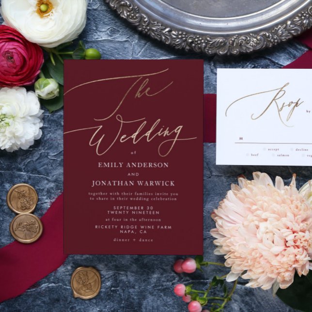 Elegant Dark Red Plum Burgundy Gold The Wedding Invitation (Invitation showcasing suite - additional items (bought separately))
