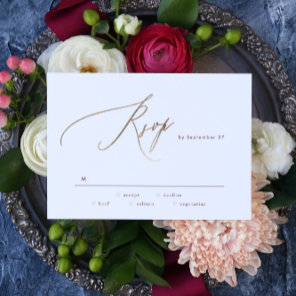 Elegant Dark Red Plum Burgundy Gold The Wedding RSVP Card