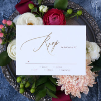Elegant Dark Red Plum Burgundy Gold The Wedding RSVP Card