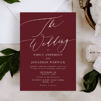 Elegant Dark Red Plum Burgundy White The Wedding Invitation
