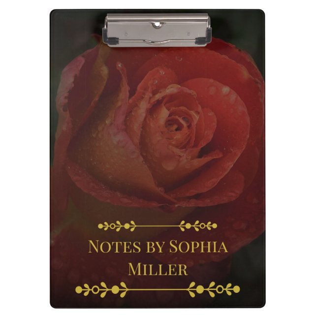Elegant Dark Red Rose Botanical Floral Clipboard (Front)