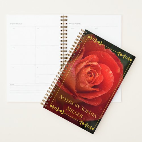Elegant Dark Red Rose Botanical Floral Planner
