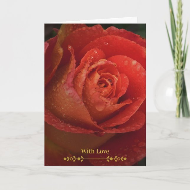 Elegant Dark Red Rose Botanical Folded Card (Front)
