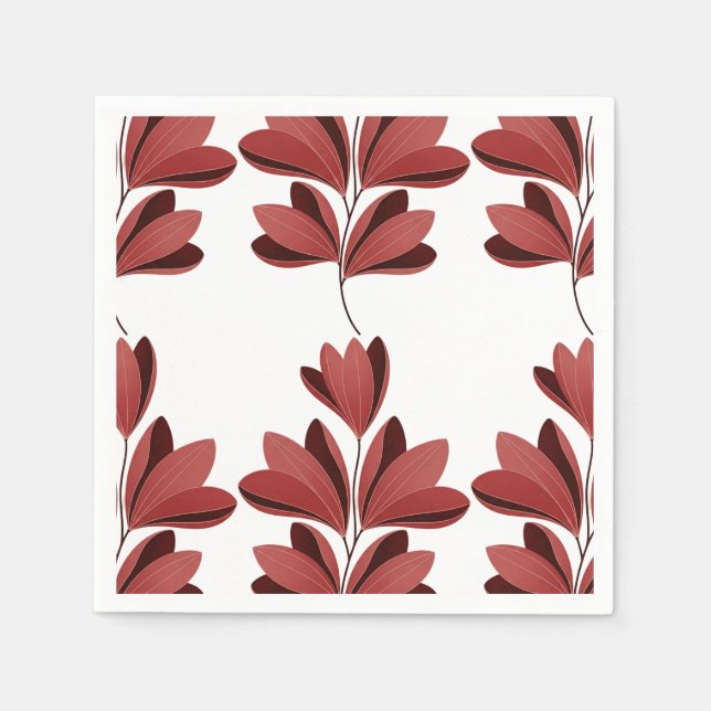 Elegant Dark Red Stylized Floral Branch Napkins (Front)