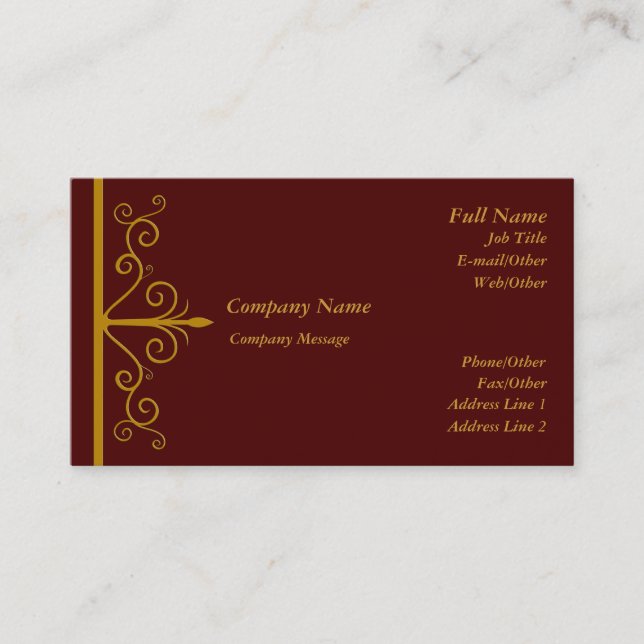Elegant Dark Red Swirl Business Card Template (Front)