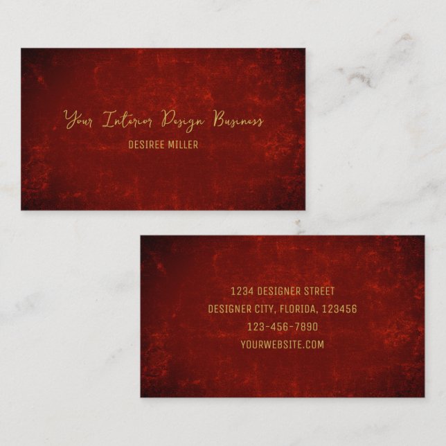 Elegant Dark Red Texture Gold Black Country Rustic Business Card (Front/Back)
