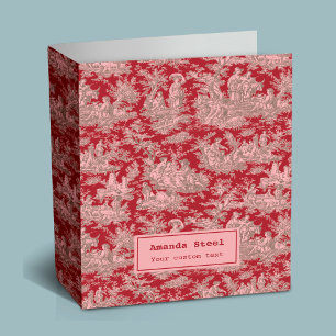 Elegant Dark Red Vintage French Toile De Jouy 3 Ring Binder