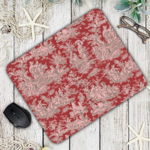 Elegant Dark Red Vintage French Toile De Jouy Mouse Pad