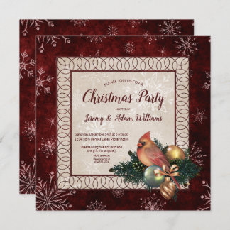 Elegant Dark Red with Cardinal Christmas Party Invitation