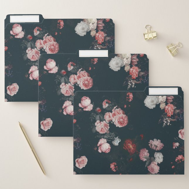 Elegant Dark Rich Chic Floral Pink Roses File Folder (Set)